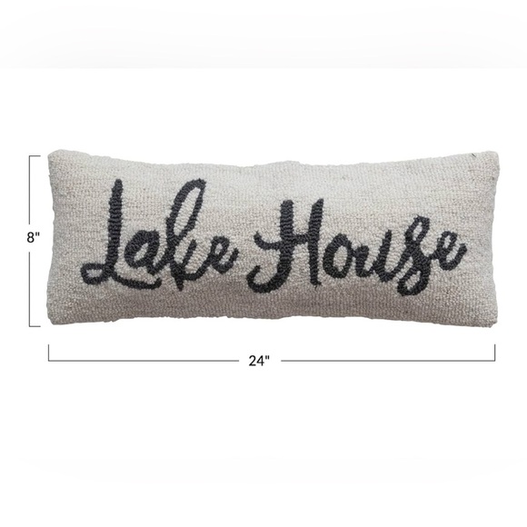 Creative Co-Op Wool and Cotton Lake House Embroidery, Cream Navy Lumbar -Pillow, - Picture 7 of 9